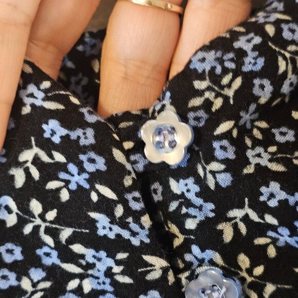 VTG 90 Dark Floral Mini Shirt Dress Black Blue Sleeveless Sz 8 Whimsigoth Grunge - Picture 4 of 10